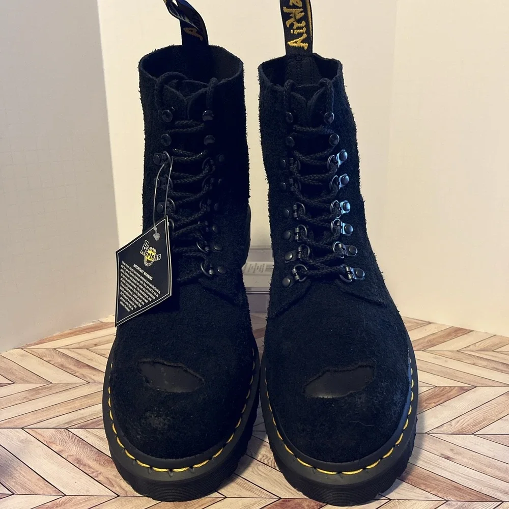 Dr Martens 1460 Pascal ST Hairy Suede Black M 9‎ W 10 Boots Exposed Steel Toe